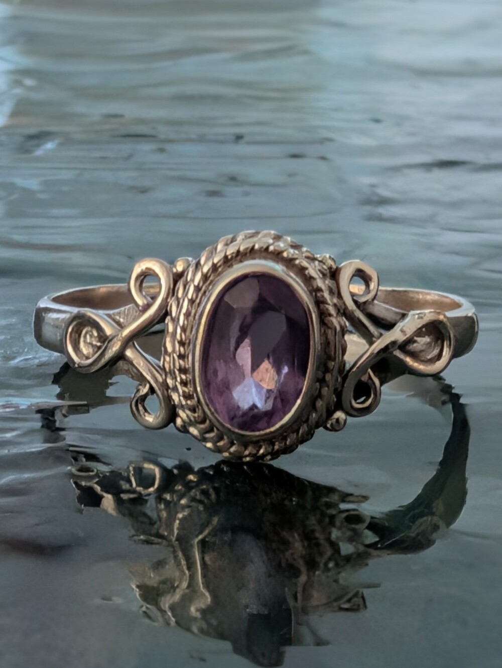 Elegant Genuine Amethyst 925 Solid Sterling Silver Ring Size 11